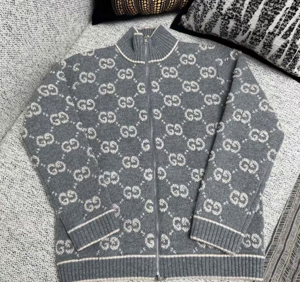 Gucci cardigan zip up tröja grå